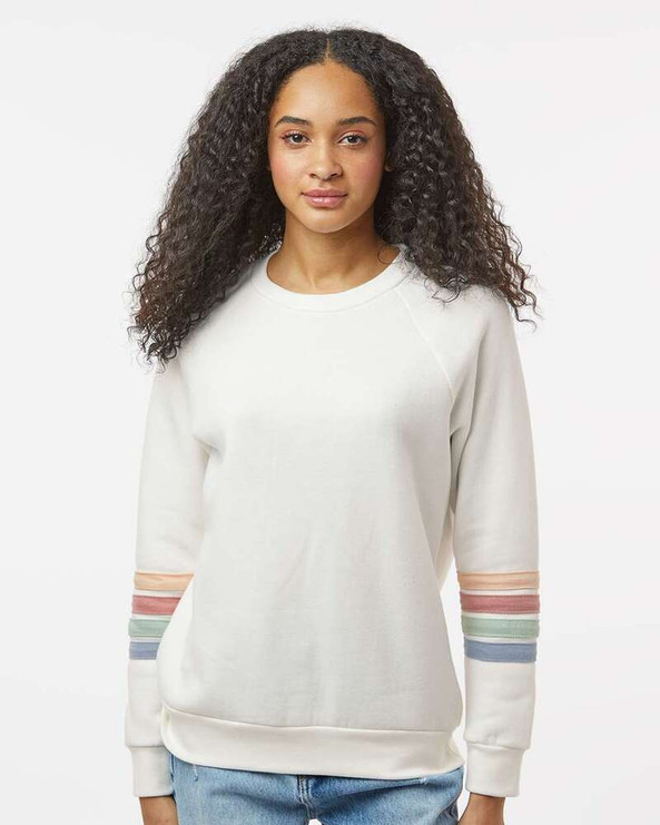 MV Sport W23152 - Women's Striped Sleeves Crewneck Sweatshirt