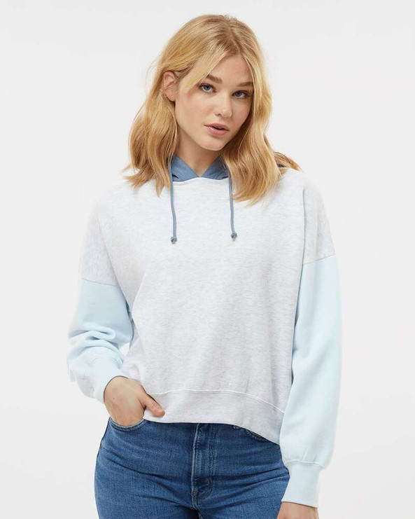 MV Sport W23716 - Women's Sueded Fleece Colorblocked Crop Hooded Sweatshirt