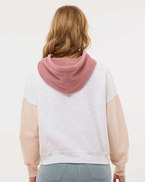 MV Sport W23716 - Women's Sueded Fleece Colorblocked Crop Hooded Sweatshirt