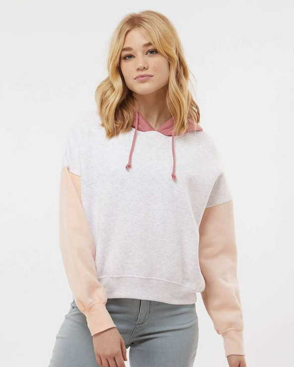 MV Sport W23716 - Women's Sueded Fleece Colorblocked Crop Hooded Sweatshirt