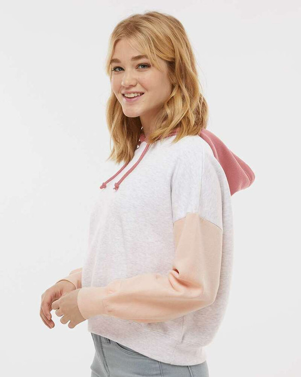 MV Sport W23716 - Women's Sueded Fleece Colorblocked Crop Hooded Sweatshirt