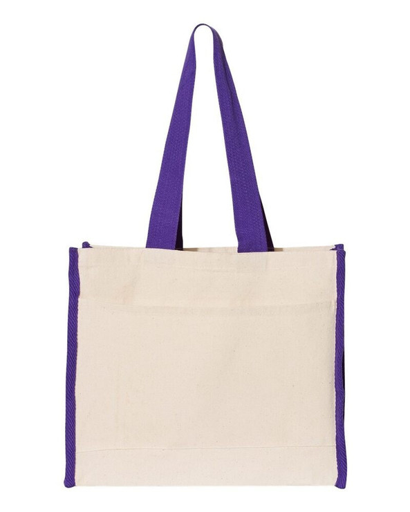 Q-Tees Q1100 - Canvas Gusset Tote Bag with Colored Handles