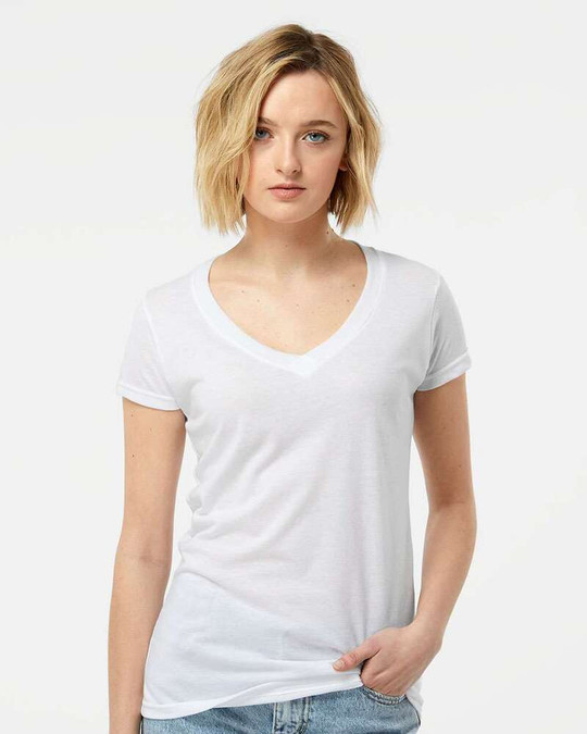 Tultex 244 - Camiseta de Cuello en V Rica en Poliéster para Mujer