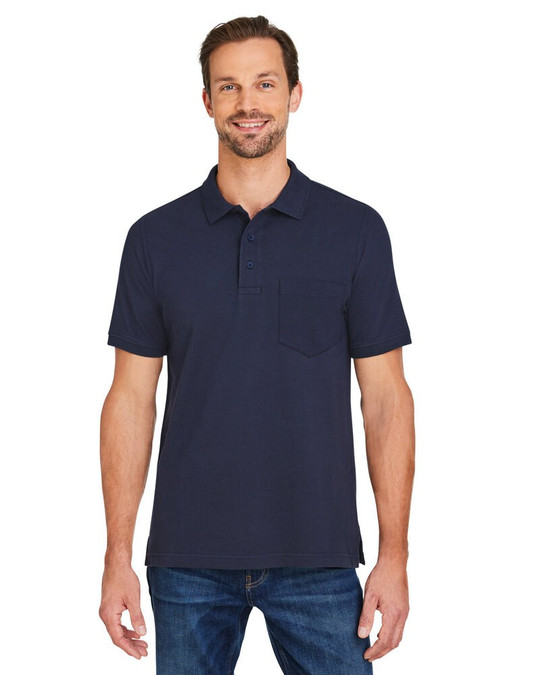 Harriton M205P - Polo à poche anti-accroc en coton Valiant pour hommes
