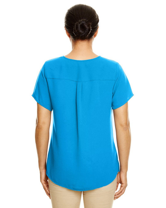 Devon & Jones DP612W - Blusa de Crepé de Manga Corta para Dama Perfect Fit