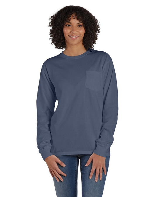 ComfortWash by Hanes GDH250 - Camiseta unisex de manga larga teñida en prenda con bolsillo