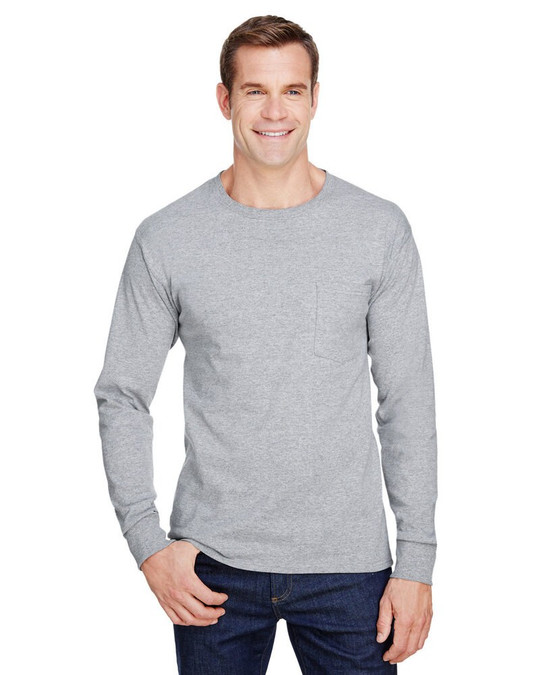 Hanes W120 - Camiseta de Manga Larga con Bolsillo para Adultos Workwear