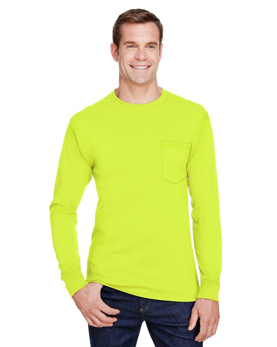 Hanes W120 - Camiseta de Manga Larga con Bolsillo para Adultos Workwear