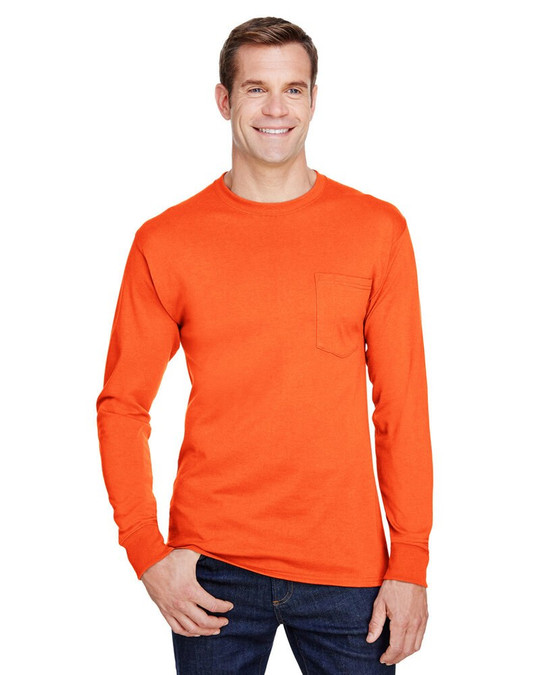 Hanes W120 - Camiseta de Manga Larga con Bolsillo para Adultos Workwear