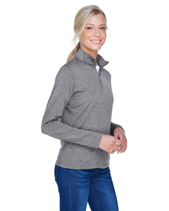 UltraClub 8618W - Ladies Cool & Dry Heathered Performance Quarter-Zip