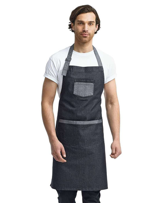 Artisan Collection by Reprime RP127 - Domain Contrast Denim Bib Apron with Pockets
