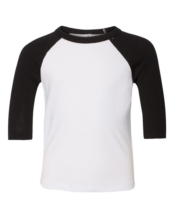 Bella+Canvas 3200T - Camiseta de béisbol de manga tres cuartos para niños pequeños