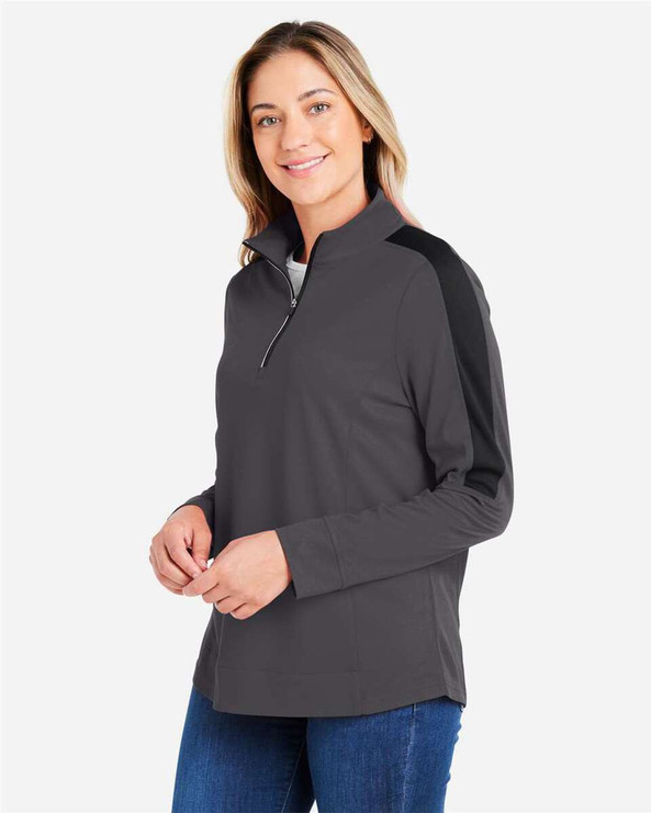 CORE365 CE404W - Women's Market Snag Protect Mesh Colorblock Quarter-Zip Pullover