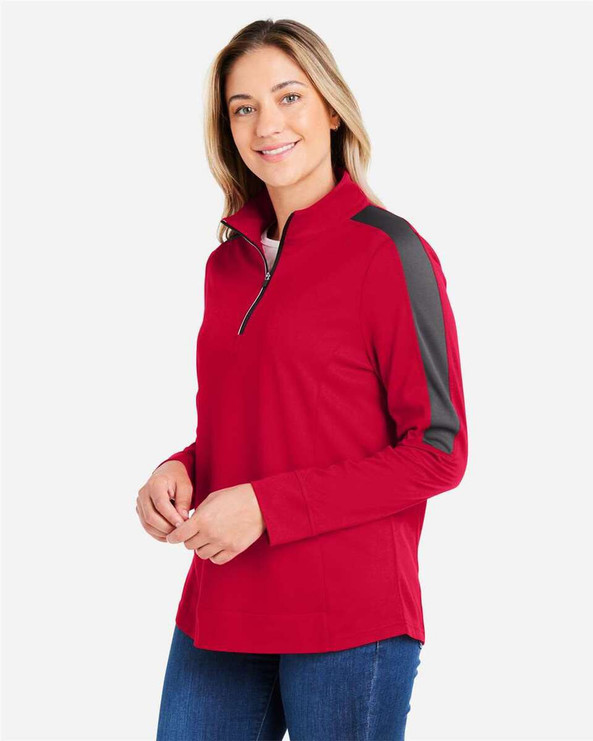 CORE365 CE404W - Women's Market Snag Protect Mesh Colorblock Quarter-Zip Pullover