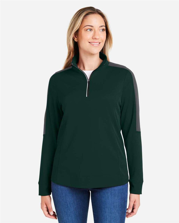 CORE365 CE404W - Jersey con cremallera de un cuarto de bloque de color y malla Market Protect para mujer