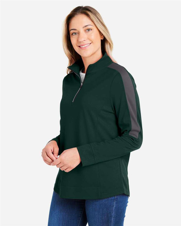 CORE365 CE404W - Jersey con cremallera de un cuarto de bloque de color y malla Market Protect para mujer