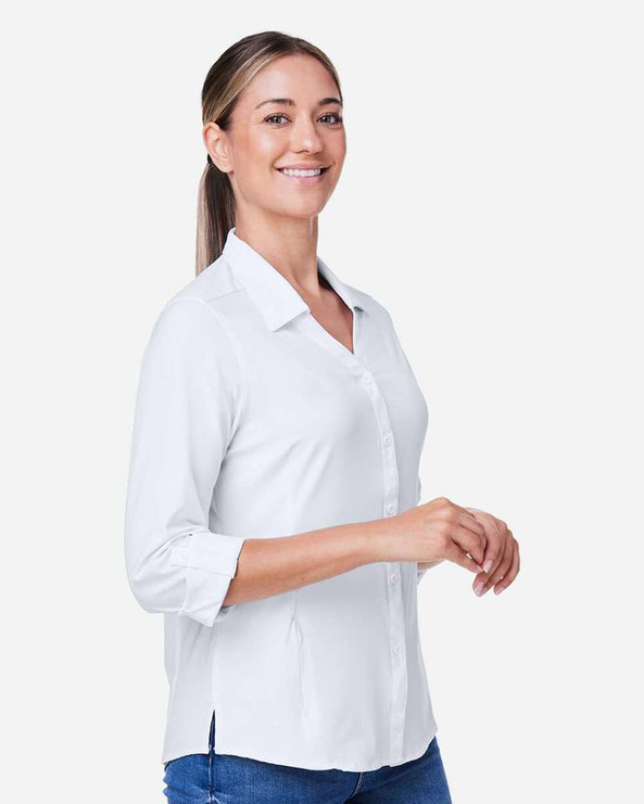 CORE365 CE510LW - Camisa Marina de manga larga Ultra UVP® para mujer