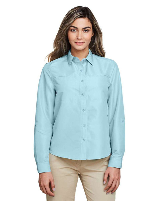 Harriton M580LW - Camiseta de manga larga para mujer Key West Performance Staff Shirt
