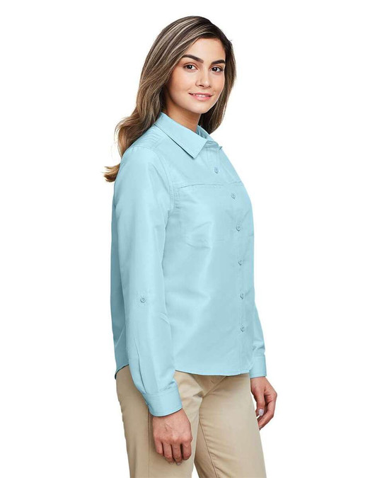 Harriton M580LW - Camiseta de manga larga para mujer Key West Performance Staff Shirt