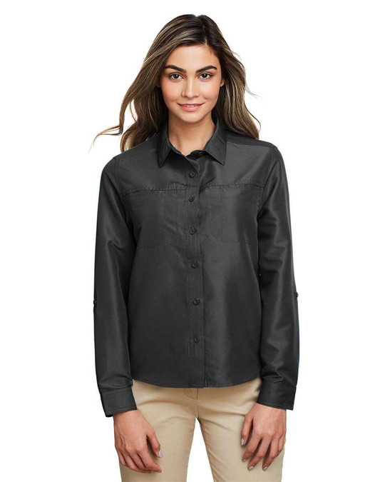 Harriton M580LW - Camiseta de manga larga para mujer Key West Performance Staff Shirt