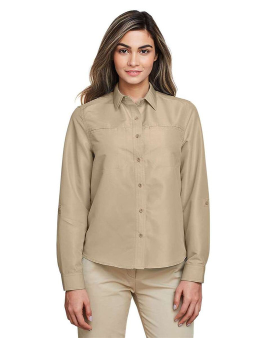 Harriton M580LW - Camiseta de manga larga para mujer Key West Performance Staff Shirt