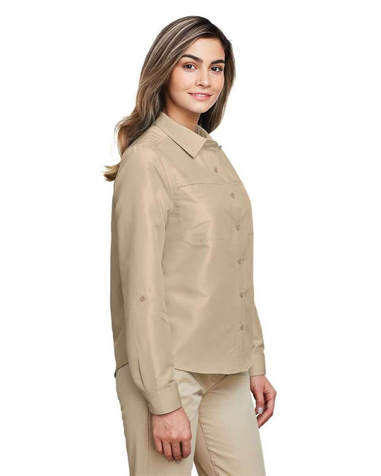 Harriton M580LW - Camiseta de manga larga para mujer Key West Performance Staff Shirt
