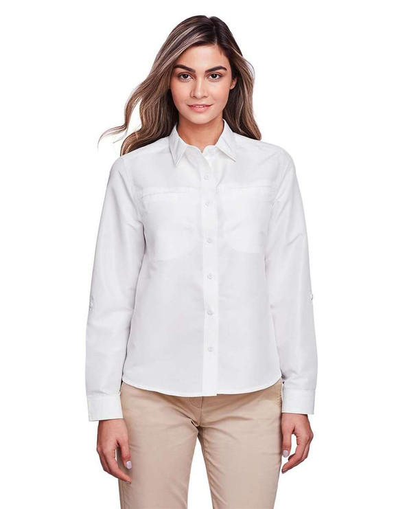 Harriton M580LW - Camiseta de manga larga para mujer Key West Performance Staff Shirt