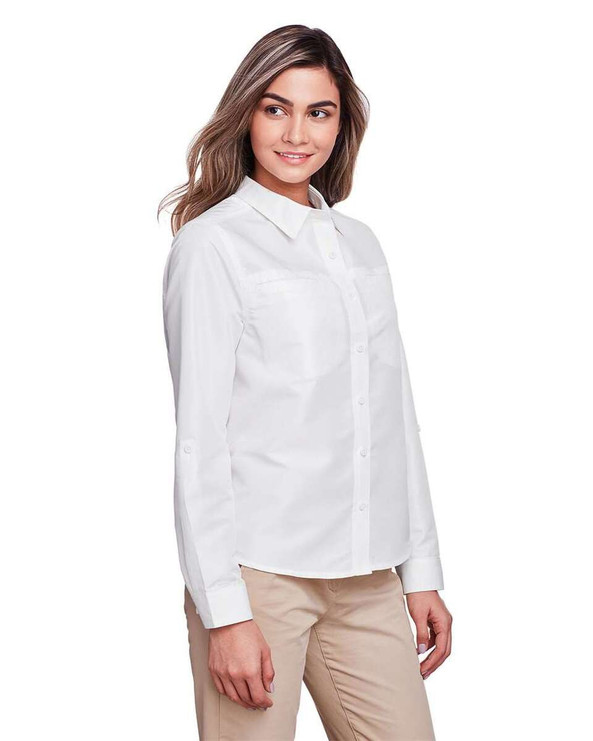 Harriton M580LW - Camiseta de manga larga para mujer Key West Performance Staff Shirt
