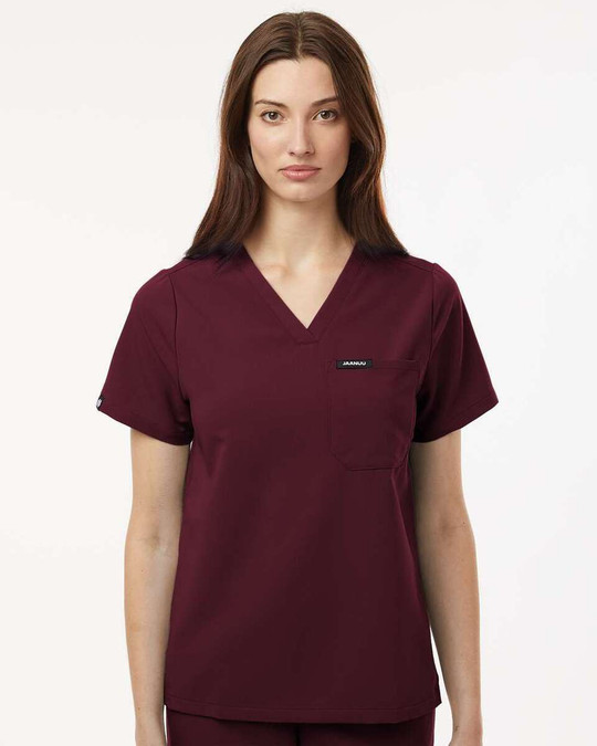 Jaanuu W10001 - Blusa médica Rhena Essential, cuello en V, 1 bolsillo, mujer