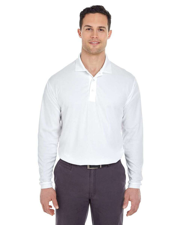 UltraClub 8210LS - Polo de malla de piqué de manga larga Cool &amp; Dry para hombre