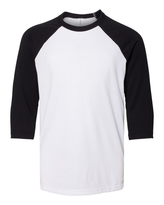 Bella+Canvas 3200Y - Camiseta de béisbol juvenil de manga tres cuartos