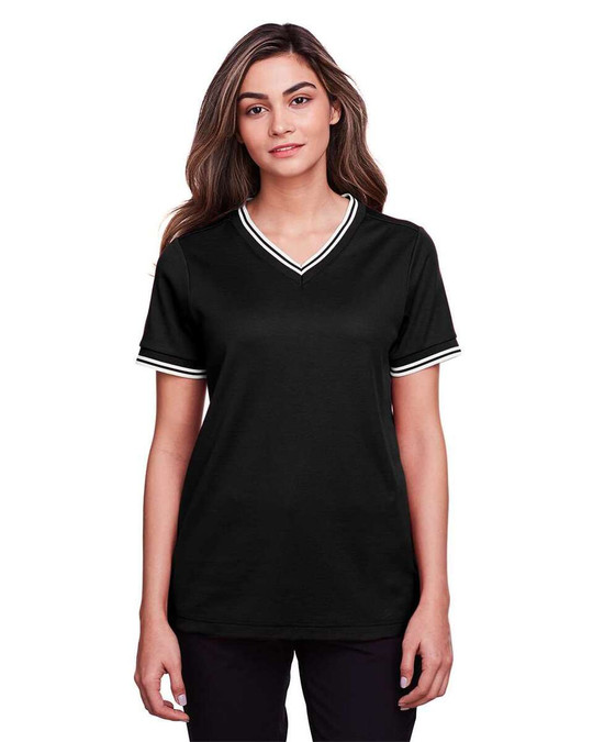 Devon & Jones DG20CW - CrownLux Performance® Top de Cuello en V con Trenzado y Ribete para Damas