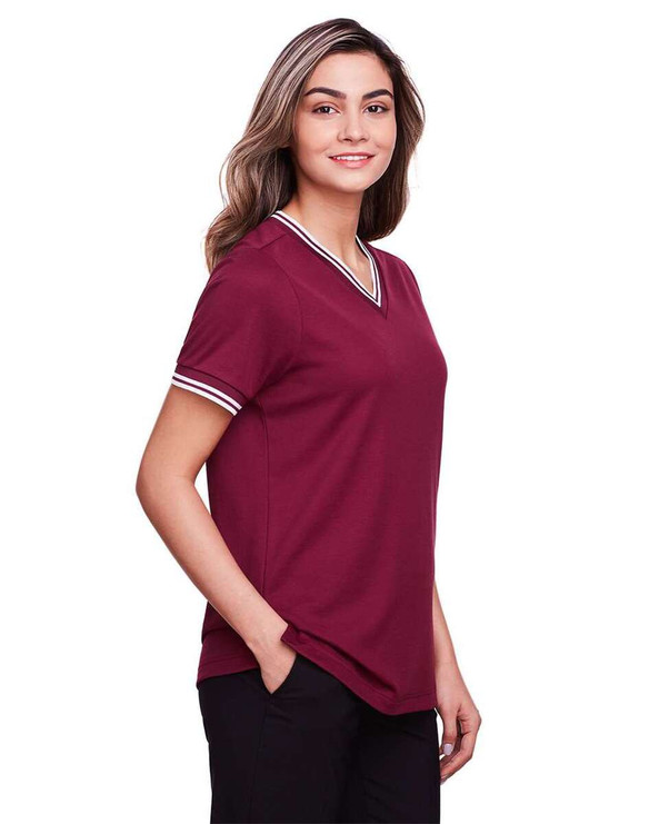 Devon & Jones DG20CW - CrownLux Performance® Ladies Plaited Tipped V-Neck Top