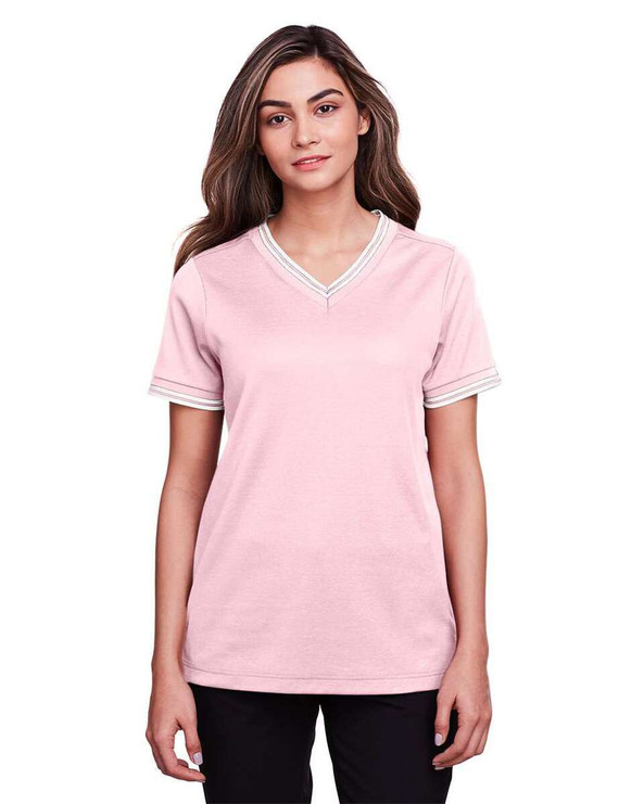 Devon & Jones DG20CW - CrownLux Performance® Ladies Plaited Tipped V-Neck Top