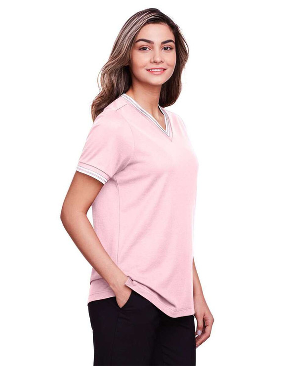 Devon & Jones DG20CW - CrownLux Performance® Ladies Plaited Tipped V-Neck Top
