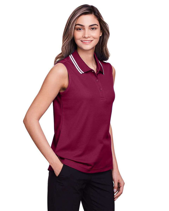 Devon & Jones DG20SW - CrownLux Performance® Ladies Plaited Tipped Sleeveless Polo