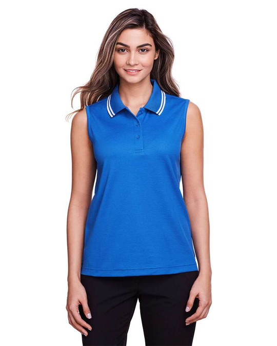 Devon & Jones DG20SW - CrownLux Performance® Polo sin mangas con ribete trenzado para damas