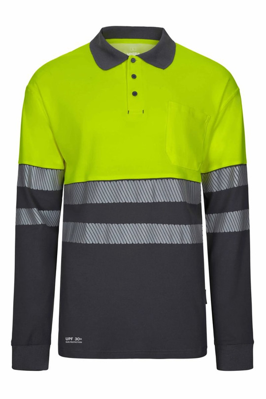 Velilla 305545 - Long-sleeve two-tone cotton polo shirt with segmented tape
