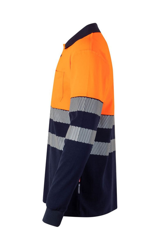 Velilla 305545 - Long-sleeve two-tone cotton polo shirt with segmented tape