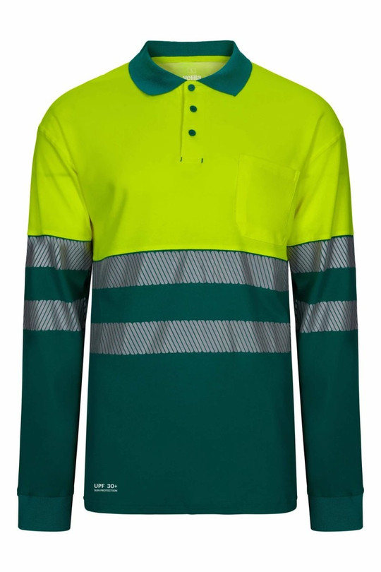Velilla 305545 - Long-sleeve two-tone cotton polo shirt with segmented tape