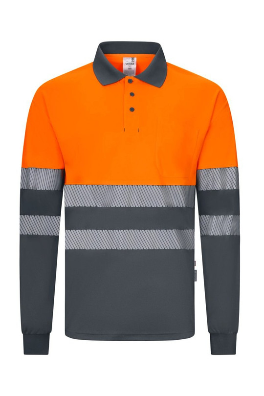 Velilla 305535 - Long sleeve two-tone recycled polyester polo shirt with segmented tape