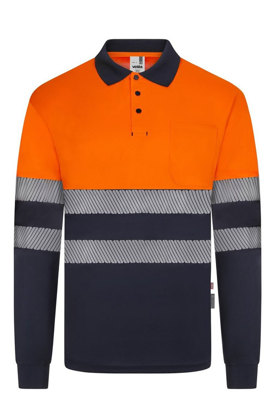 Velilla 305535 - Long sleeve two-tone recycled polyester polo shirt with segmented tape