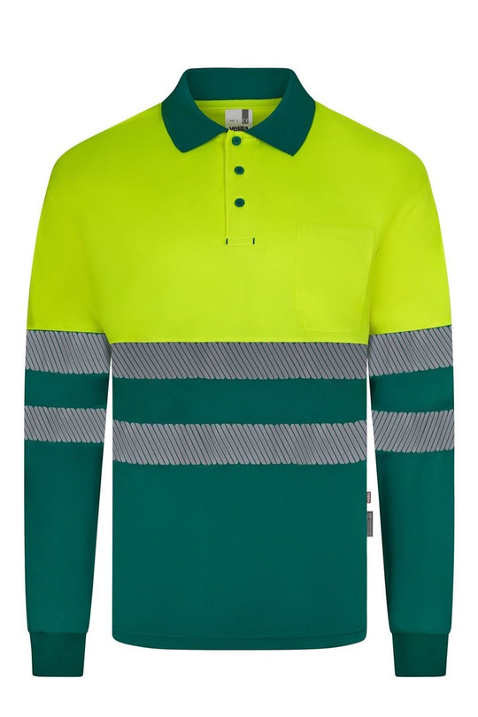 Velilla 305535 - Long sleeve two-tone recycled polyester polo shirt with segmented tape