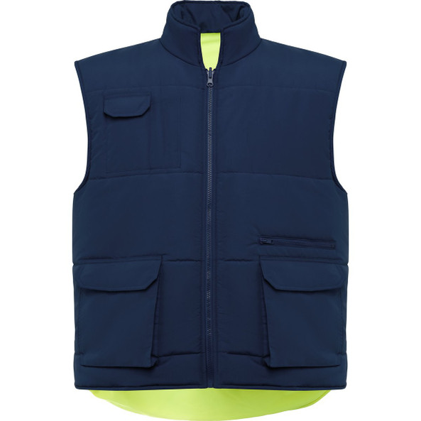 Roly HV9313 - PERSEI Reversible padded high-visibility multi-pocket vest with extended back