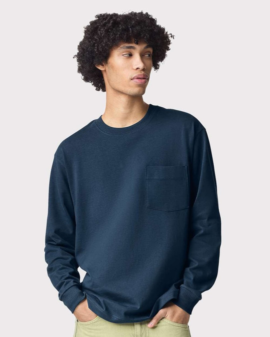 American Apparel 9410 - Camiseta de manga larga con bolsillo para unisex de peso súper pesado