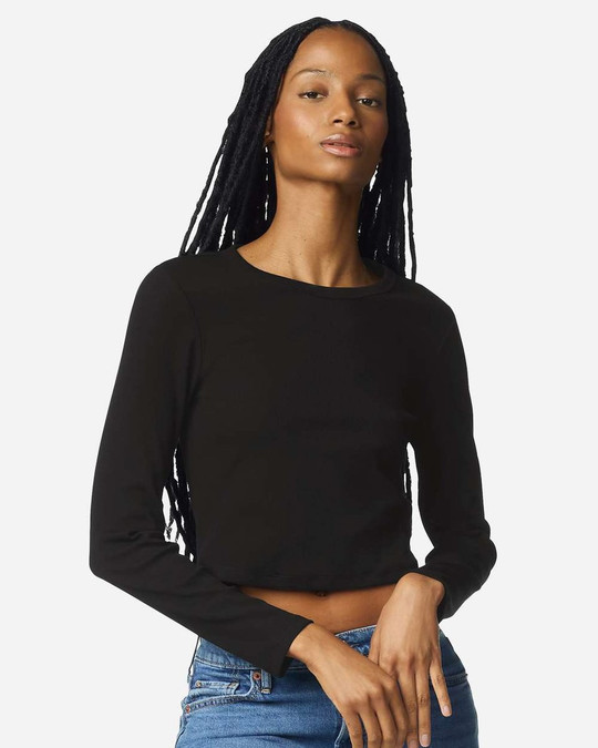 American Apparel BR2107 - Camiseta corta de manga larga de canalé para mujer