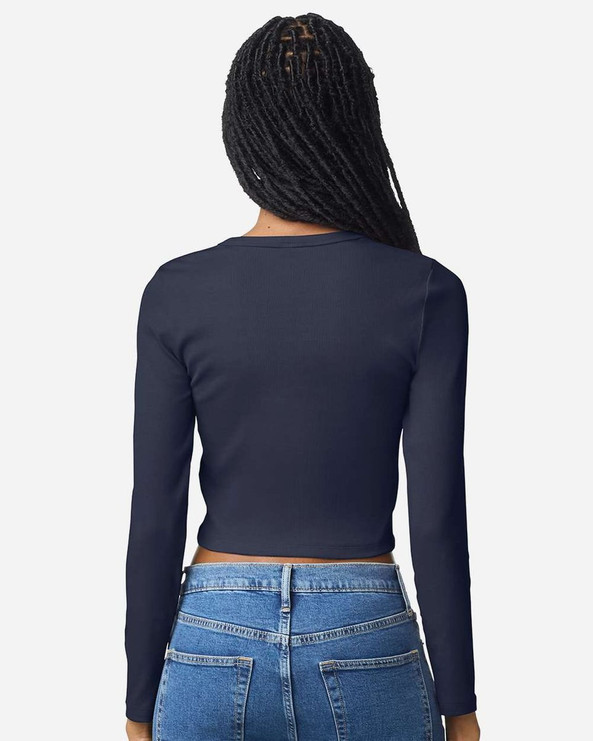 American Apparel BR2107 - Camiseta corta de manga larga de canalé para mujer