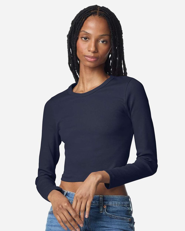 American Apparel BR2107 - Camiseta corta de manga larga de canalé para mujer