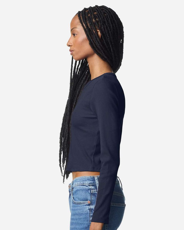 American Apparel BR2107 - Camiseta corta de manga larga de canalé para mujer