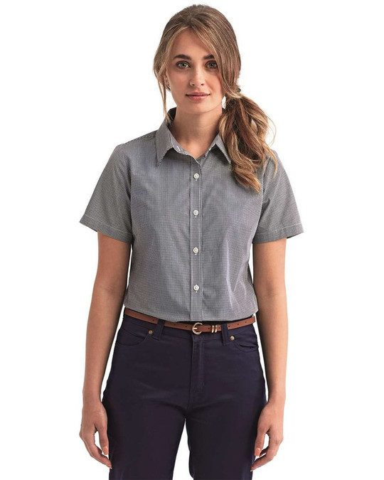 Artisan Collection by Reprime RP321 - Camisa de manga corta de algodón con microcuadros de vichy para mujer